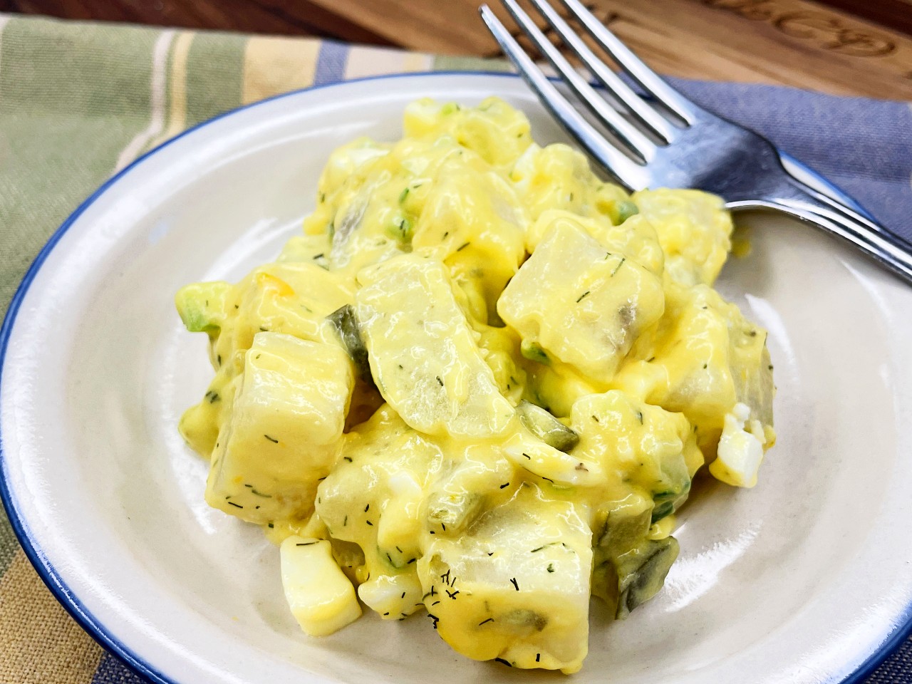 creamy old fashioned potato salad on a plate