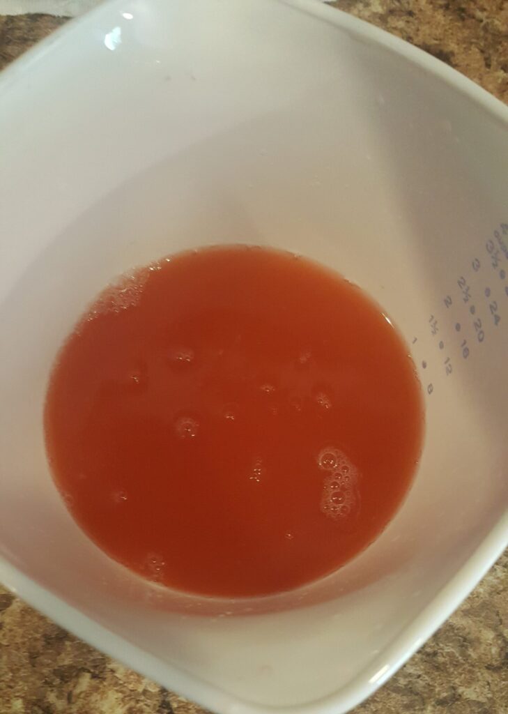 Cherry juice to be added to the homemade cherry pie filling