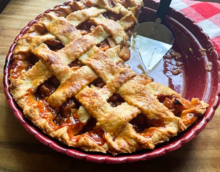 caramel apple pie after serving slices