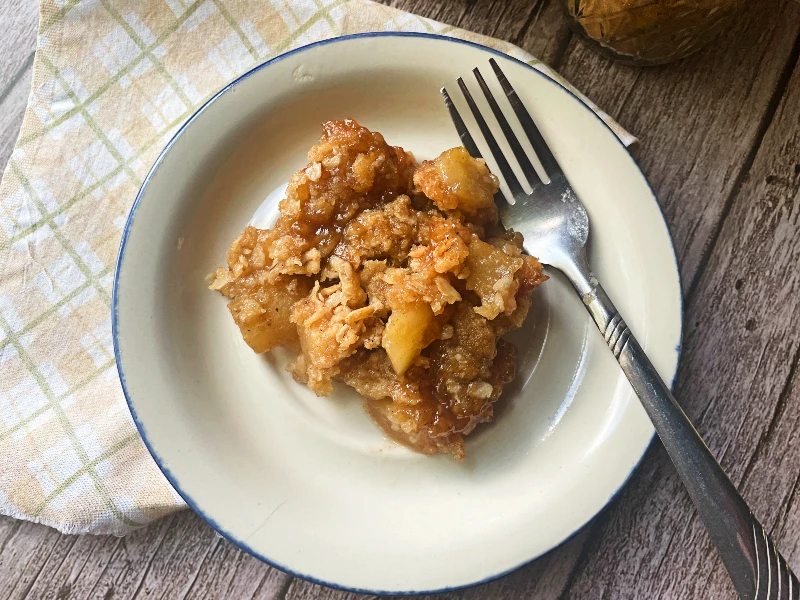 Chai spiced apple crisp on a plate