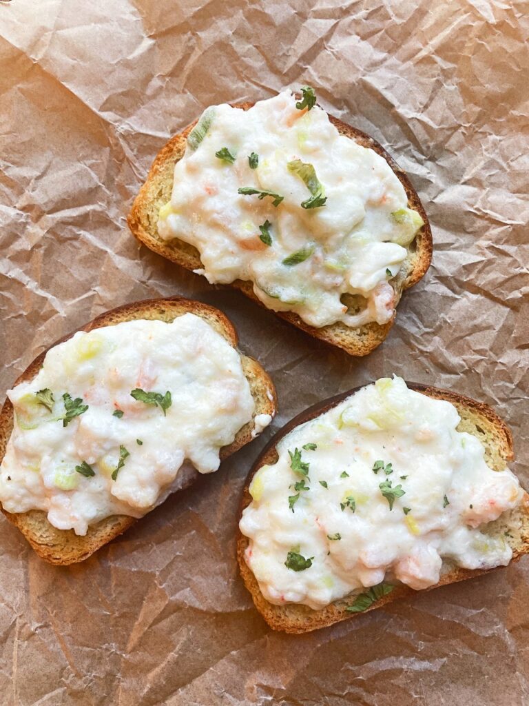 shrimp Rangoon toast on garlicy baguette
