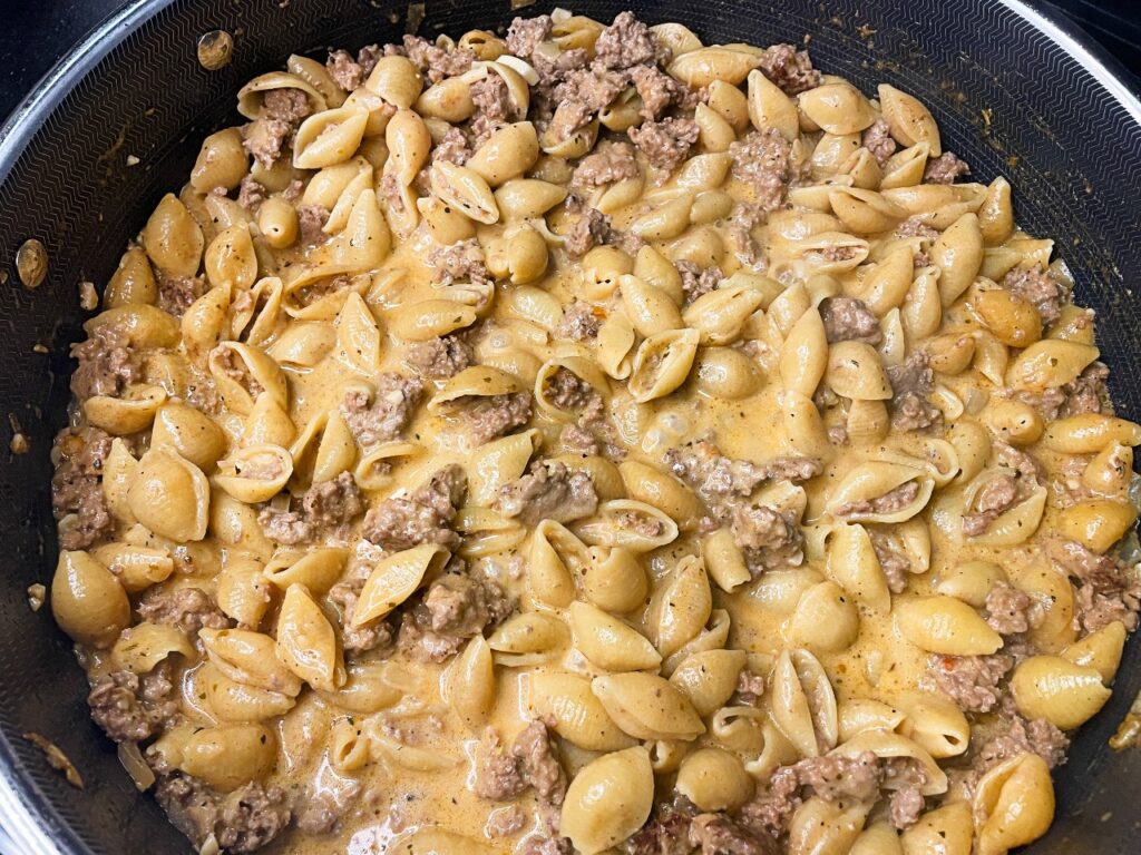 Creamy Beef and Cheddar Pasta (One Pan Meal)