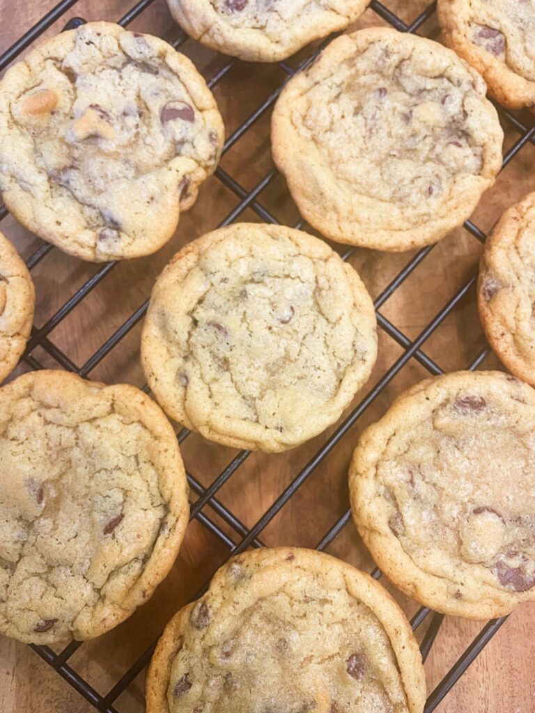 Freshly baked chocolate chip cookies