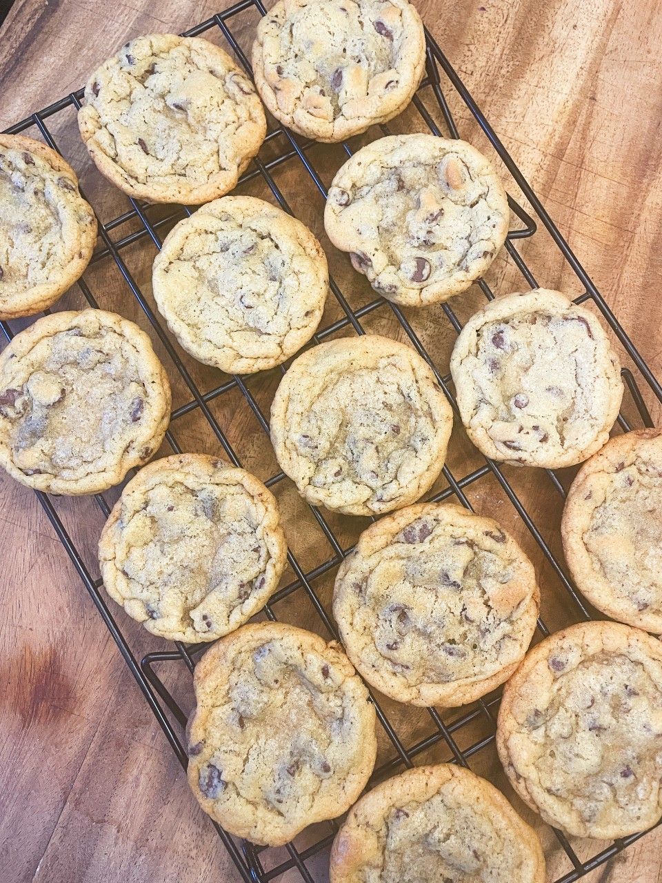 Freshly baked chocolate chip cookies