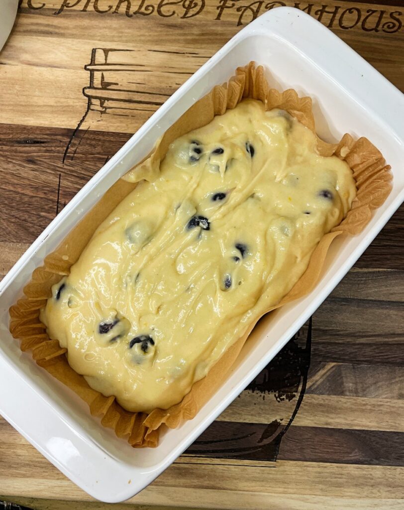 lemon blueberry loaf batter ready for baking
