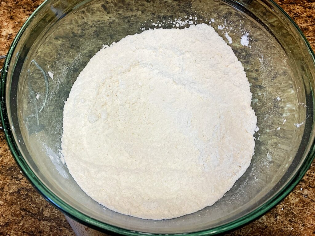 bowl of dry ingredients for easy homemade pancakes