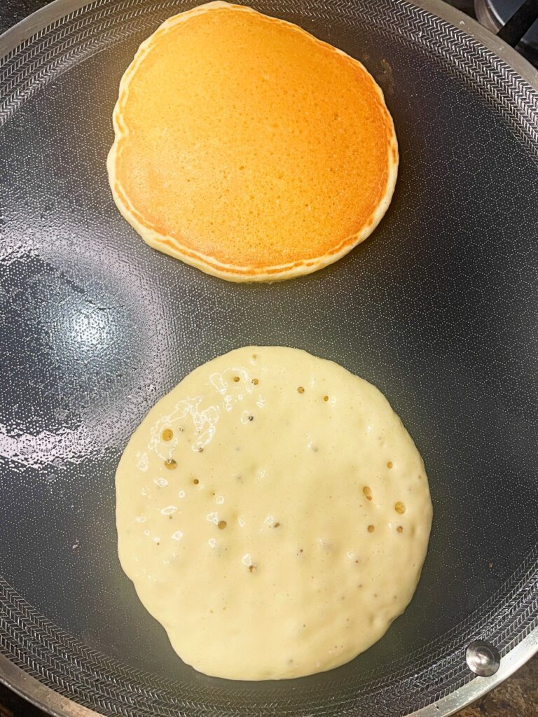 easy homemade pancakes on griddle cooking