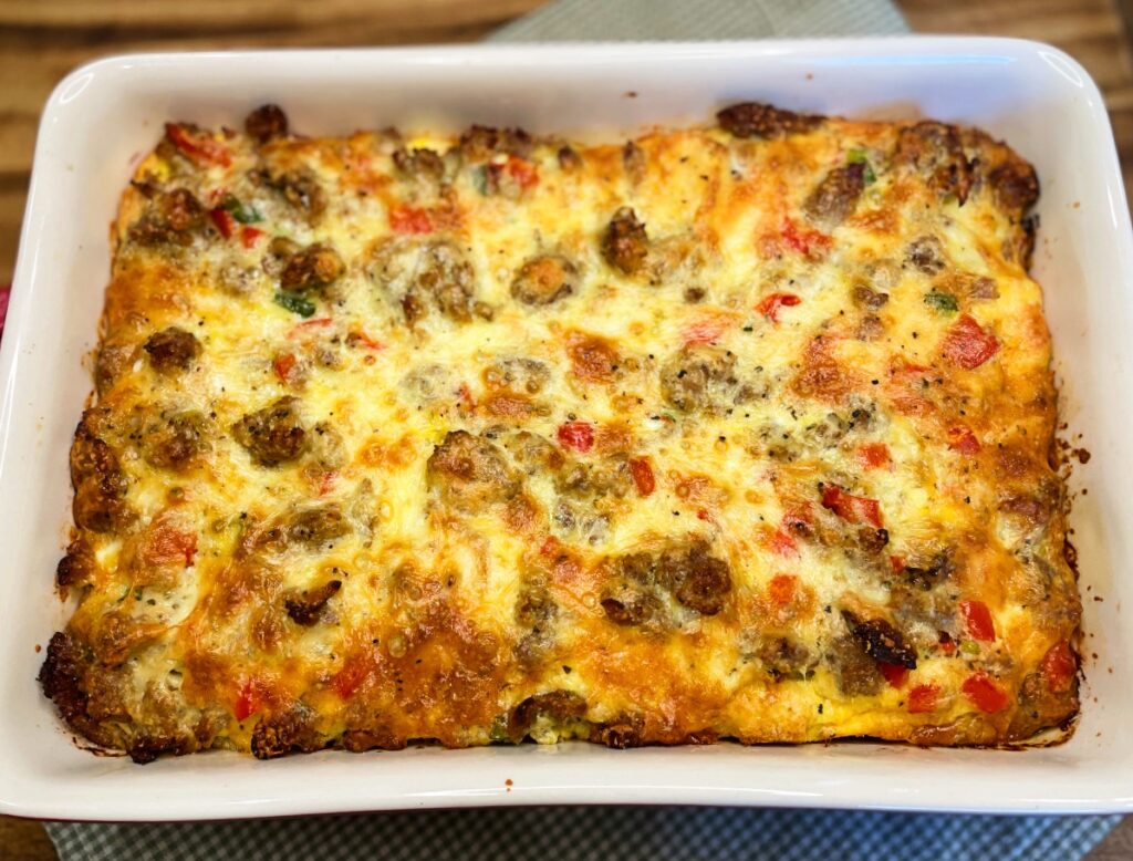 Easy breakfast casserole with sausage and cheese