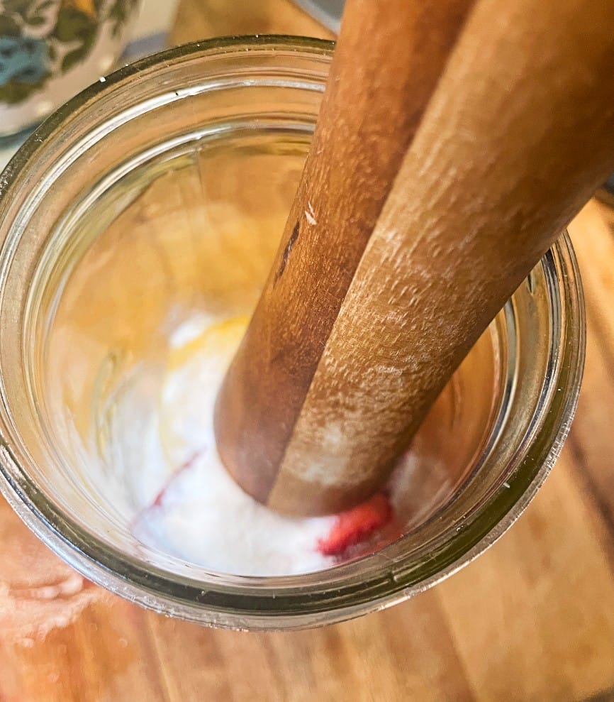 muddled strawberry, lemon, and sugar