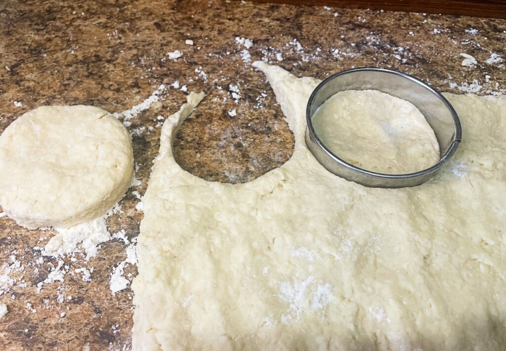 biscuits cut into circled and placed in a cast iron skillet