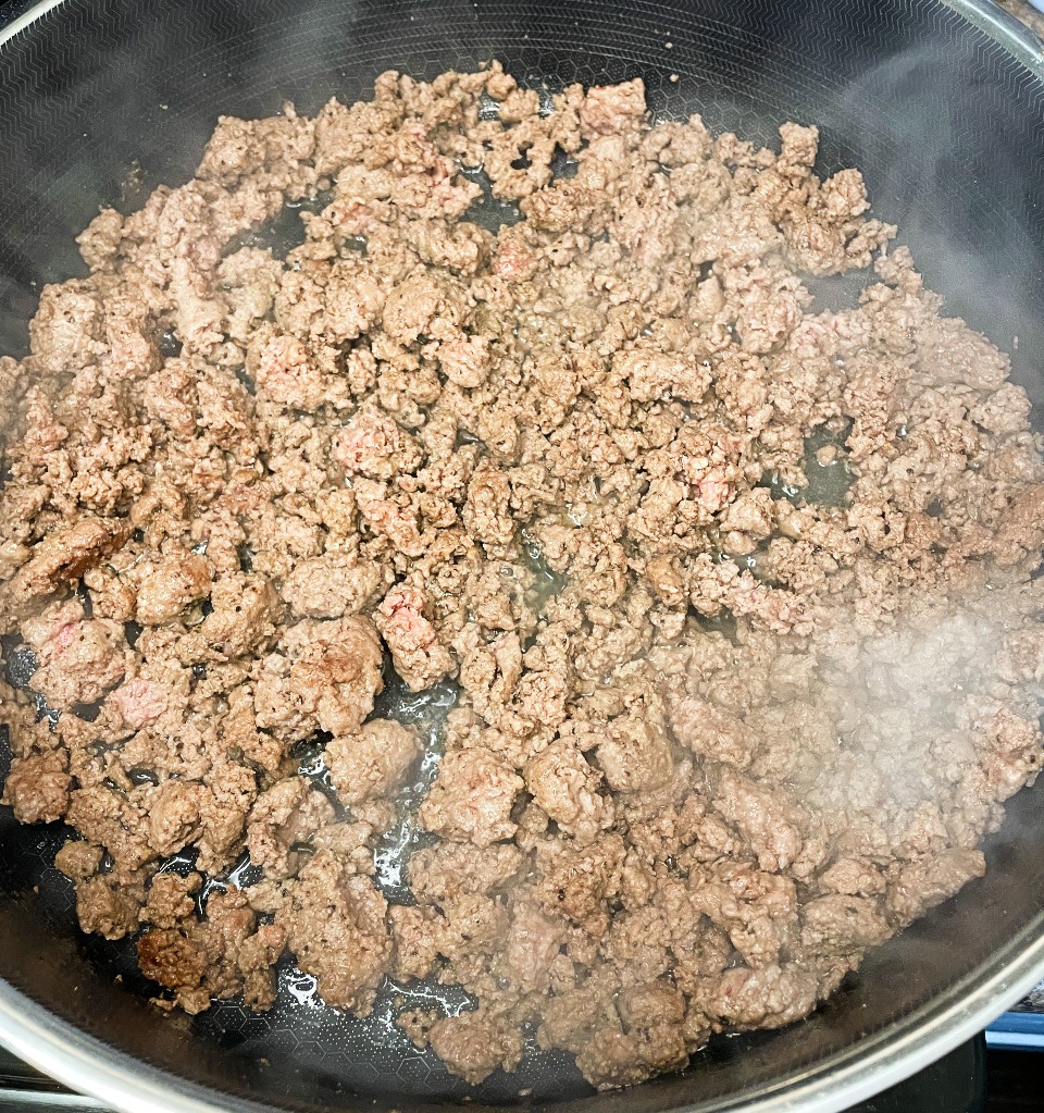 ground beef in a skillet