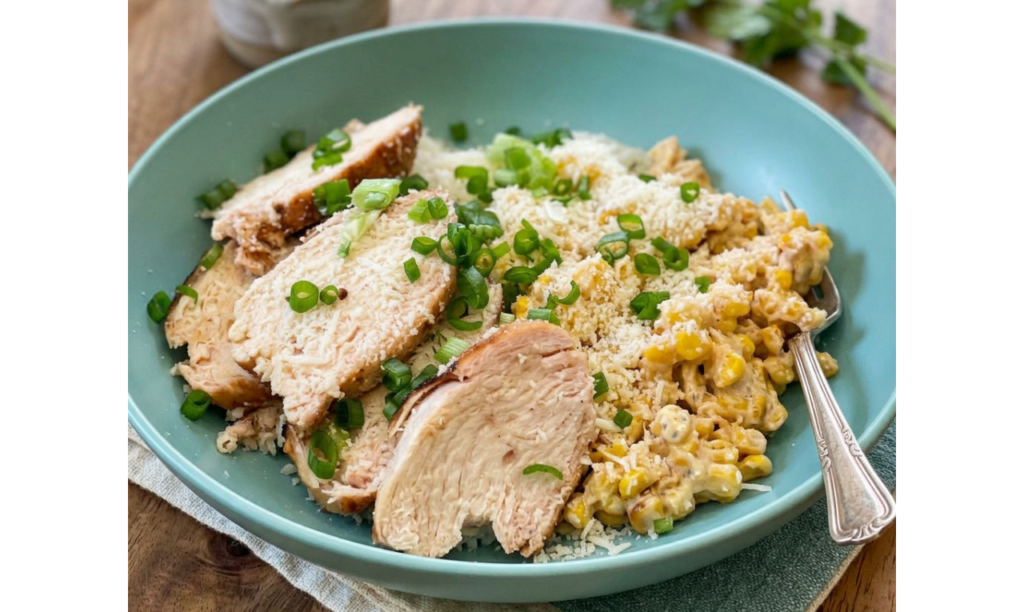Finished street corn chicken bowl