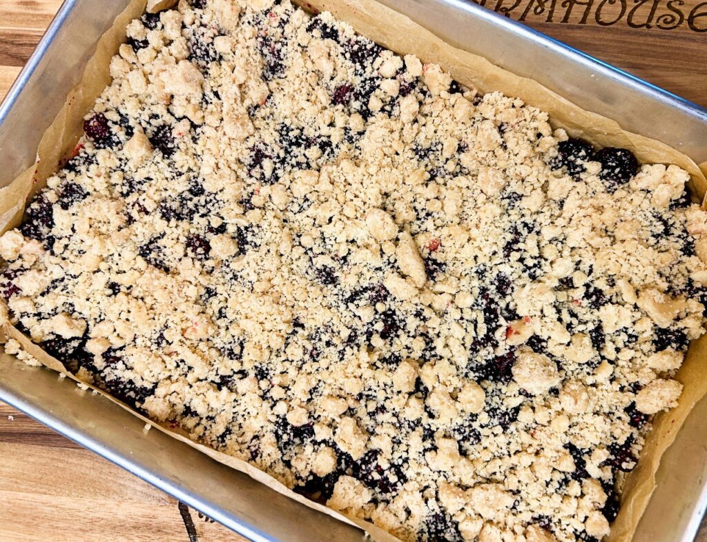 remaining crumble mixture sprinkled over the top of the berries.