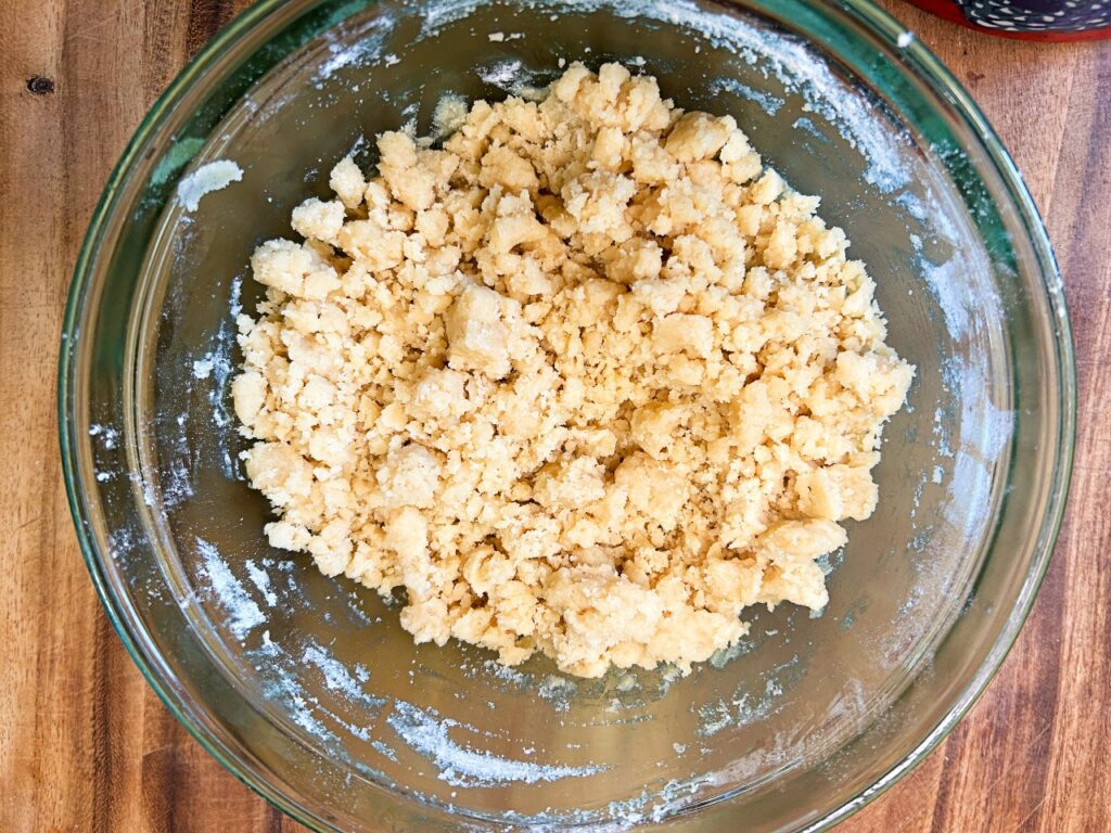 Blueberry crumble bars crumb topping  in a bowl