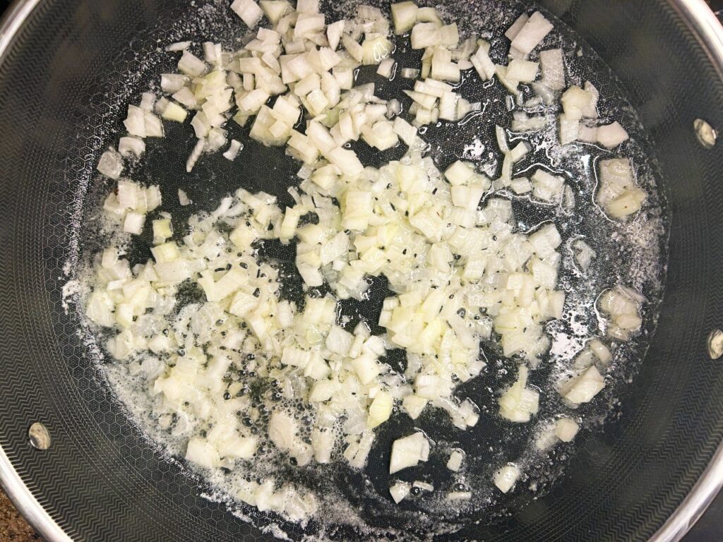 Diced onion cooking in butter