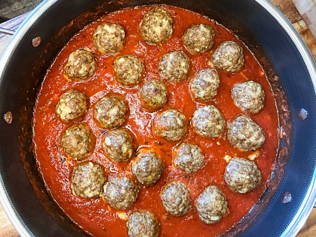 Homemade beef meatballs with marinara sauce