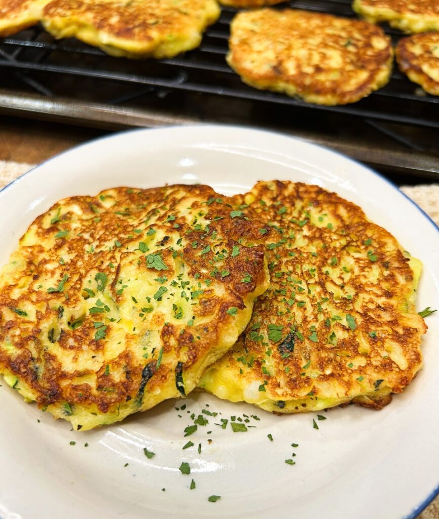 Old-Fashioned Zucchini Corn Fritters on a plate