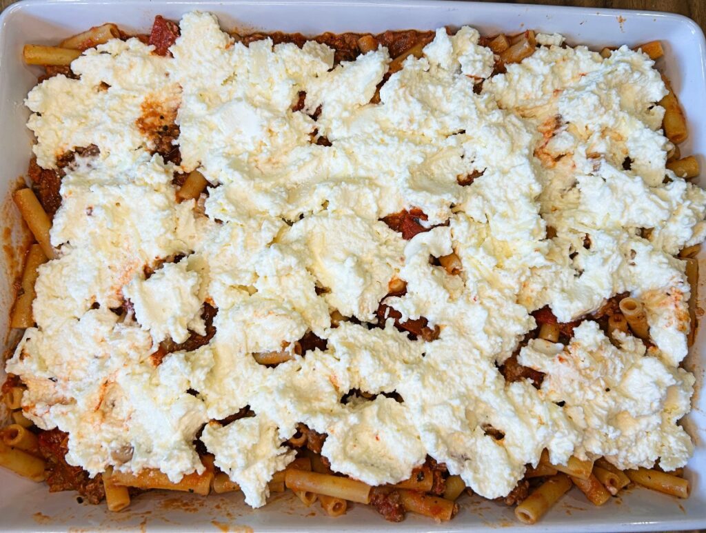 cheese mixture spooned over top pasta