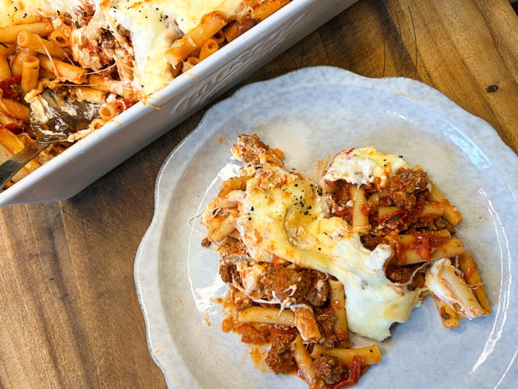Easy Baked Ziti with Creamy Ricotta Topping