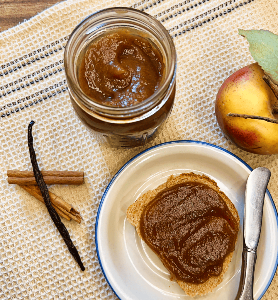 Apple butter spread on buttered toast