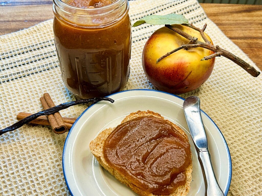 Apple butter spread on buttered toast