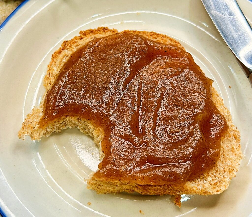Apple butter spread on buttered toast