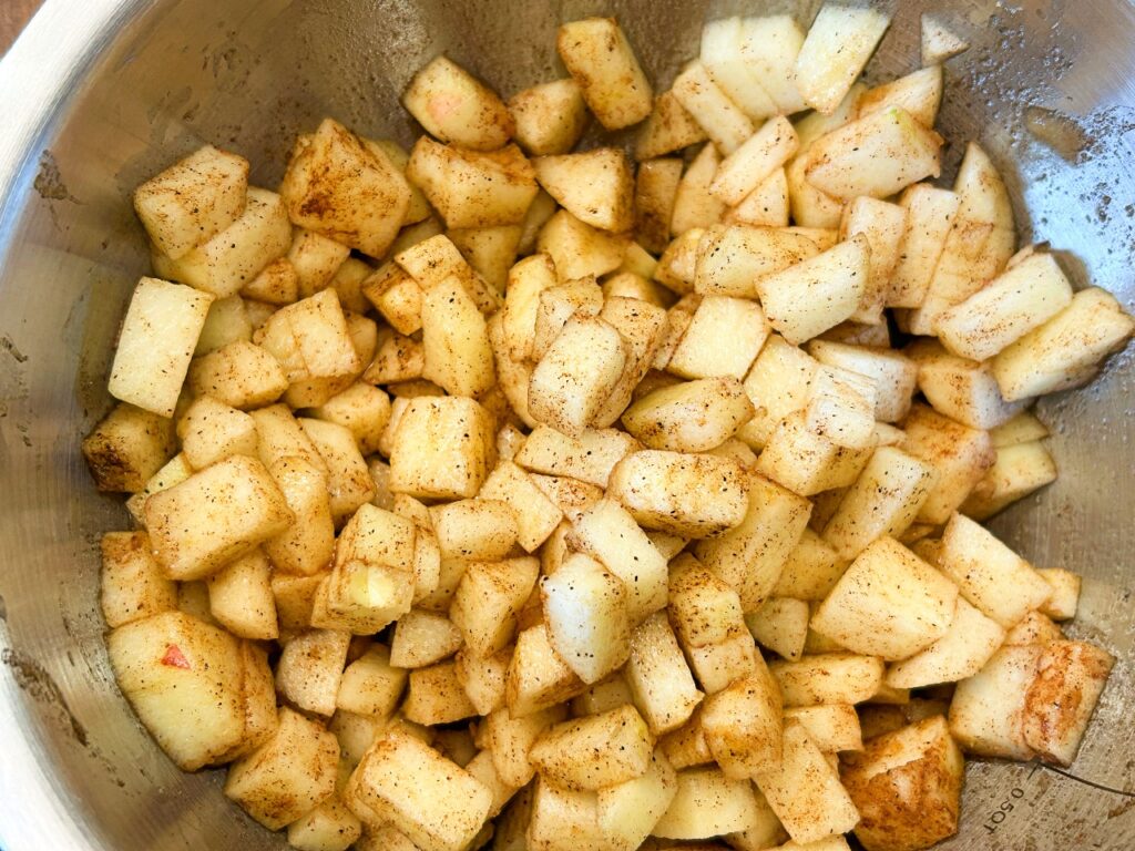 apples tossed with brown sugar, cinnamon, and nutmeg.
