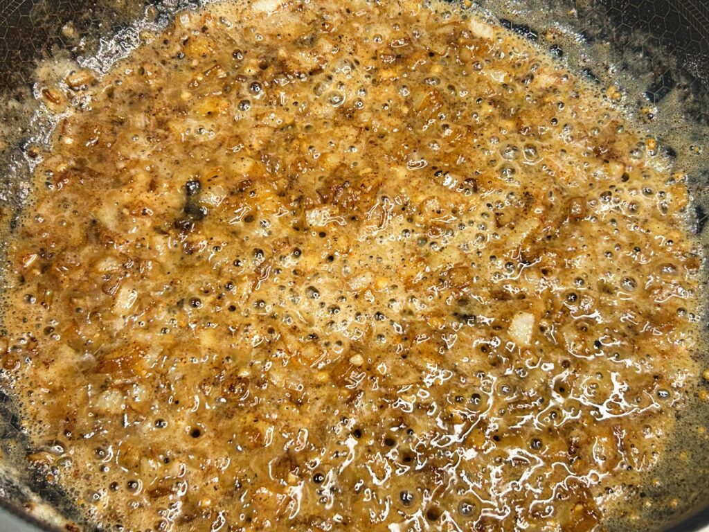 Butter and flour roux with onions for homemade potato soup
