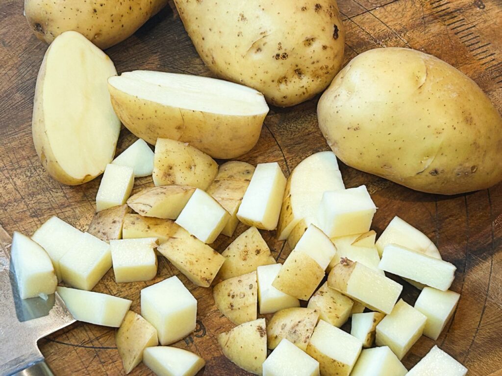 potatoes cut up into cubes