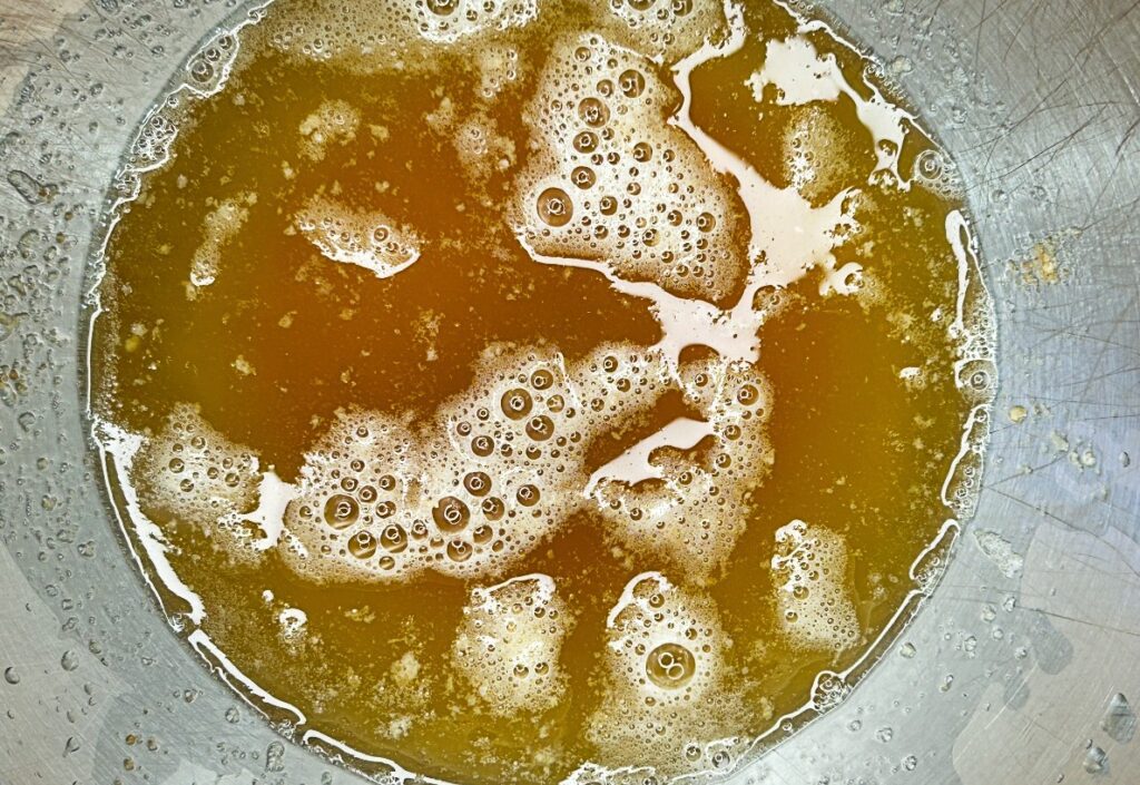 Browned butter with golden toasted milk solids for oatmeal cookie dough.